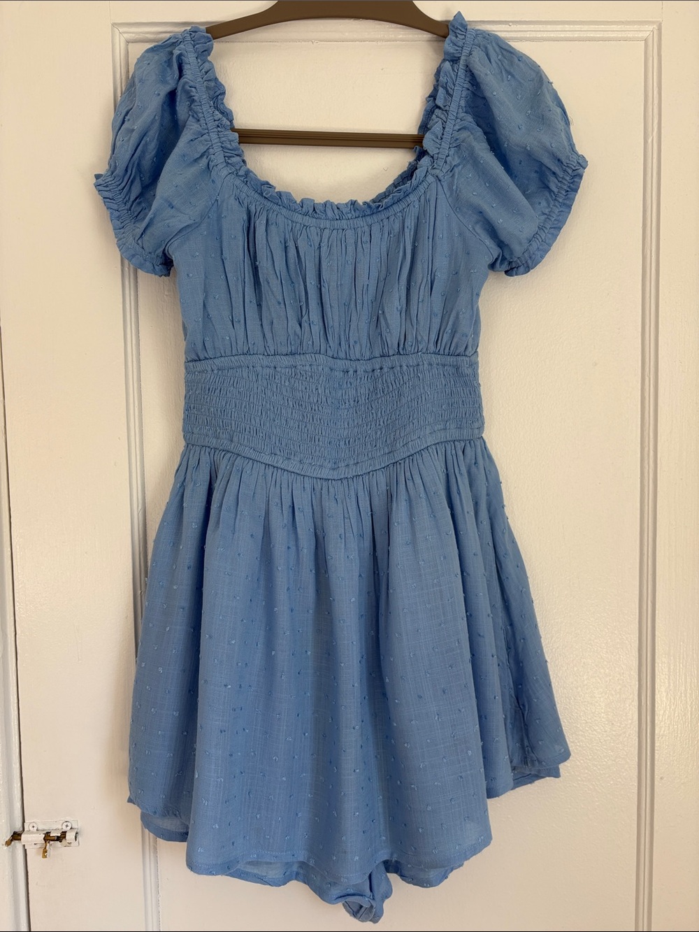 Hollister Light Blue Puff Sleeve Smocked Mini Dress